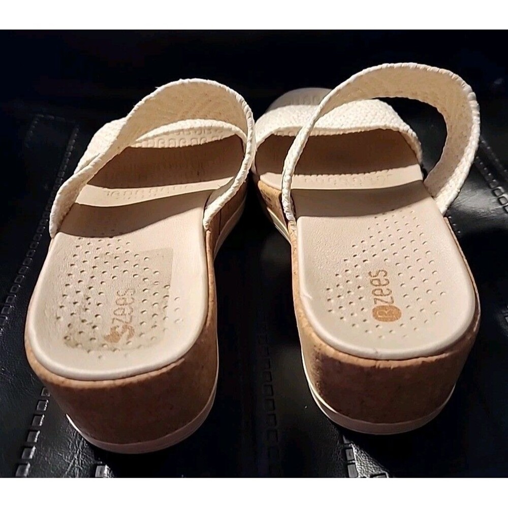 Bzees Slide Sandal 9M Resort White/Tan Wedge Slip On Comfort Washable Cork *READ - Picture 5 of 9